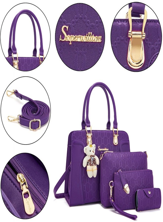 Soperwillton Women's Fashion Handbags Tote Bags Shoulder Bag Top Handle Satchel Purse Set 4pcs - Image 4