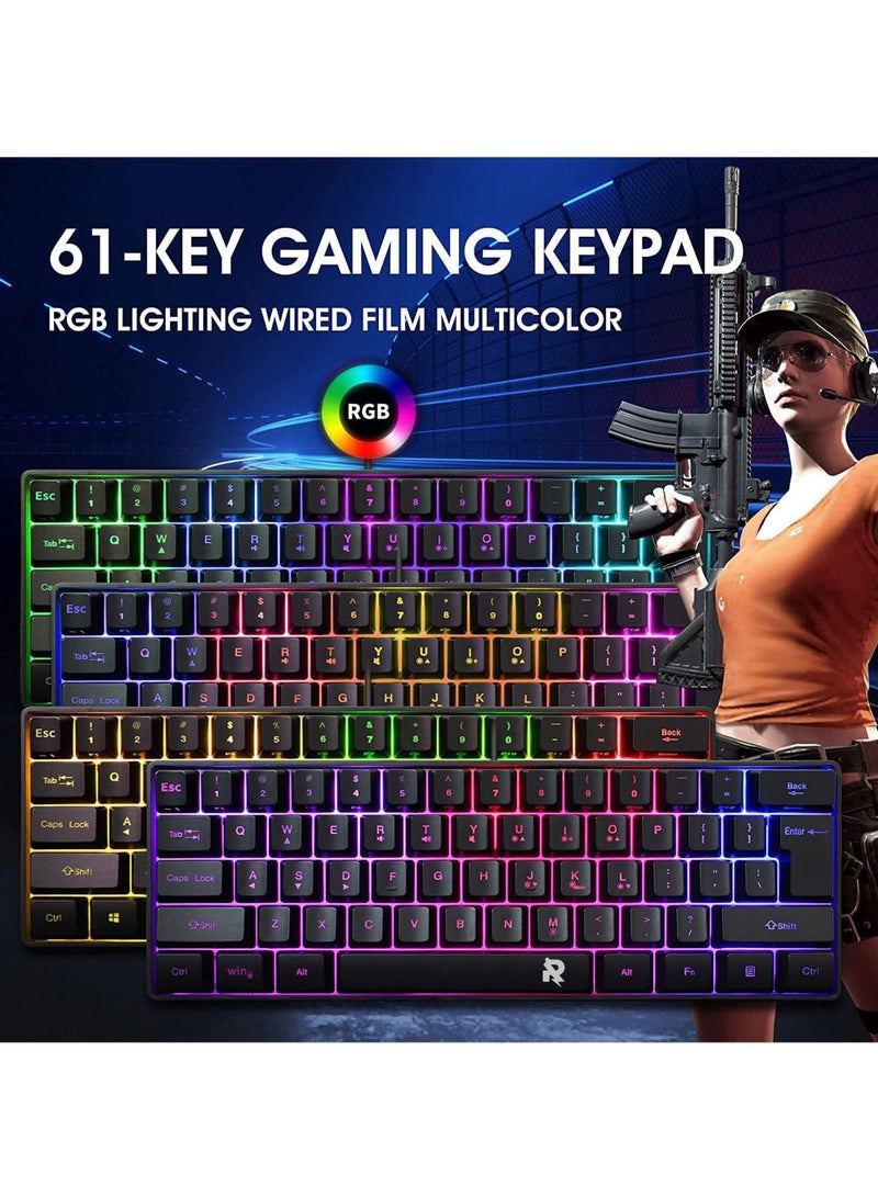 Wired Gaming Keyboard and Mouse Combo Include Mini 60% Merchanical Feel Keyboard Ergonomic Design Black - Image 4