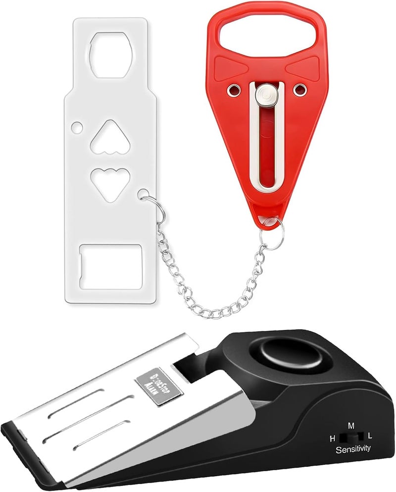 Rerishom Portable Door Lock & Door Stop Alarm Set, Dual Protection for Privacy and Safety in Home Door Lock Kit, Door Alarm with 120dB Siren for Travel, Hotel, Apartment, College, Home - Image 1