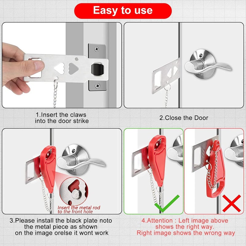 Rerishom Portable Door Lock & Door Stop Alarm Set, Dual Protection for Privacy and Safety in Home Door Lock Kit, Door Alarm with 120dB Siren for Travel, Hotel, Apartment, College, Home - Image 2