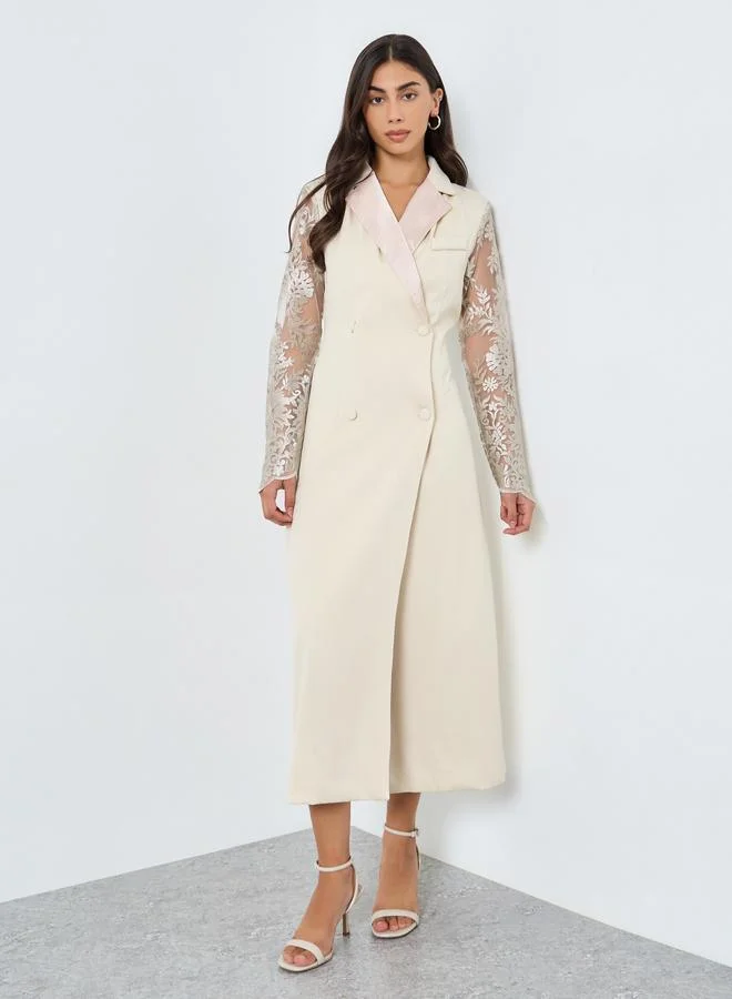 Styli Styli Cream Lace Sleeve Blazer Midi Dress