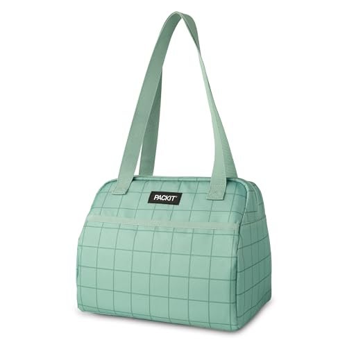 PackItR Freezable Hampton Lunch Bag Sports Grid Sage Built with EcoFreezeR Technology Collapsible Reusable Zip Closure with Front Pocket and Shoulder Straps Designed for Fresh Office Lunches - Image 1