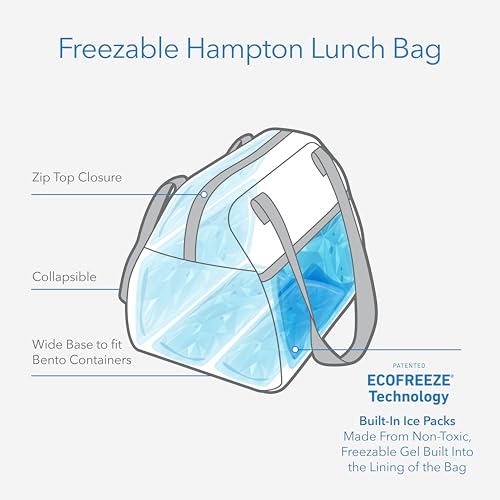 PackItR Freezable Hampton Lunch Bag Sports Grid Sage Built with EcoFreezeR Technology Collapsible Reusable Zip Closure with Front Pocket and Shoulder Straps Designed for Fresh Office Lunches - Image 3