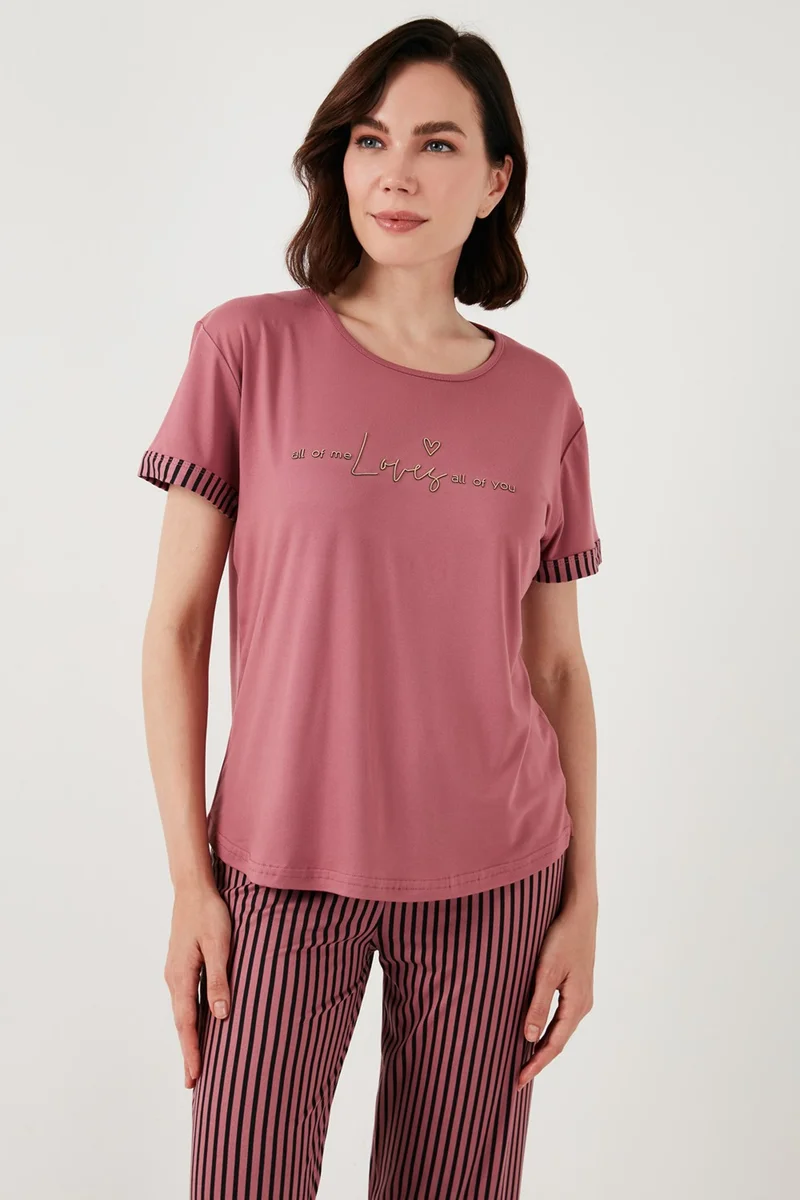 Lela Soft Textured Crew Neck Pajama Set Women's Pajama Set 6097605