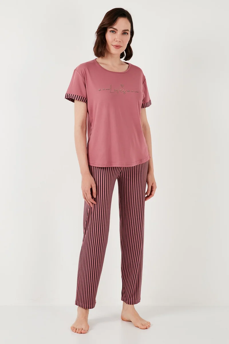 Lela Soft Textured Crew Neck Pajama Set Women's Pajama Set 6097605