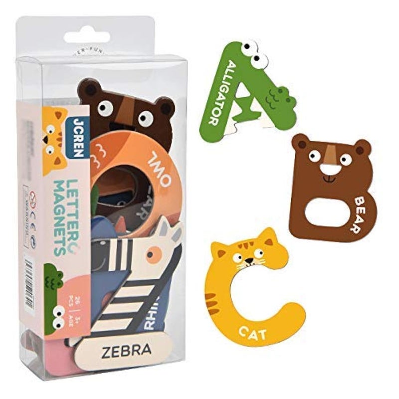 JCREN Jumbo Magnetic Letters Animals Alphabet ToysFridge Magnets Stick Large ABC Alphabet Uppercase Toy Set Preschool Learning Spelling Refrigerator Gift for 3 4 5 Year Old Toddler Kids Boys Girls