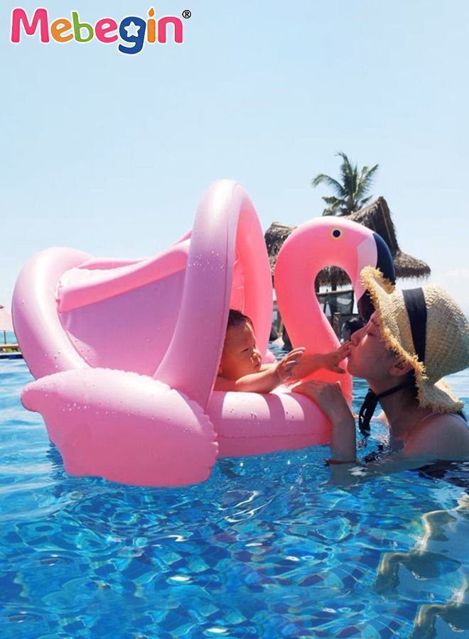 Flamingo Shape Shark Shape Swimming Ring with Adjustable Canopy, Inflatable Baby Pool Float, Swimming Ring with Safety Seat, Comfortable Infant Floaty, Fun Water Toys for Kids, Suitable for Family Swimming Pools, Outdoor Trips, Lakes and Beaches, 90*62cm