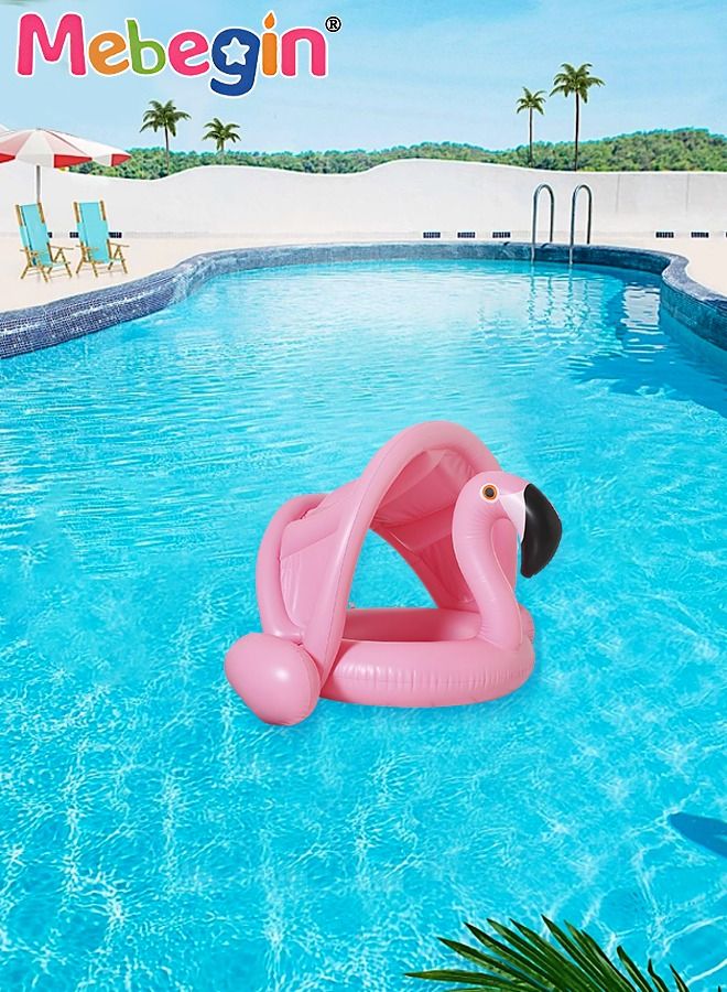 Flamingo Shape Shark Shape Swimming Ring with Adjustable Canopy, Inflatable Baby Pool Float, Swimming Ring with Safety Seat, Comfortable Infant Floaty, Fun Water Toys for Kids, Suitable for Family Swimming Pools, Outdoor Trips, Lakes and Beaches, 90*62cm