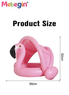 MEBEGIN Flamingo Shape Shark Shape Swimming Ring with Adjustable Canopy, Inflatable Baby Pool Float, Swimming Ring with Safety Seat, Comfortable Infant Floaty, Fun Water Toys for Kids, Suitable for Family Swimming Pools, Outdoor Trips, Lakes and Beaches, 90*62cm  - Image 4