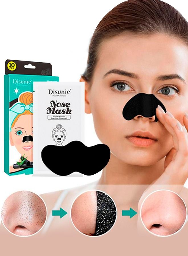 Disunie Nose Mask Strip Blackhead Remover Strips Nose Pore Strips Nose Blackhead Remover Strips Deep Cleansing Charcoal Strips Black Head Removal for Face Natural Charcoal Blackhead Strips 10pcs - Image 1