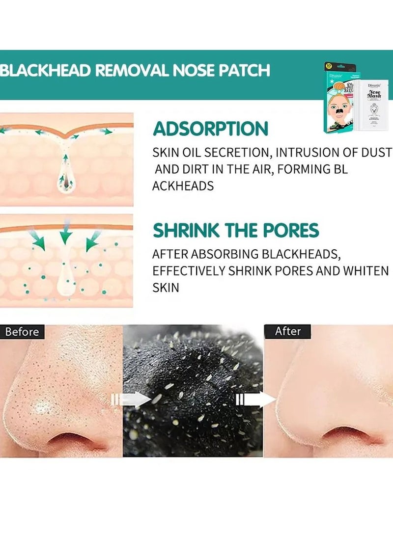 Disunie Nose Mask Strip Blackhead Remover Strips Nose Pore Strips Nose Blackhead Remover Strips Deep Cleansing Charcoal Strips Black Head Removal for Face Natural Charcoal Blackhead Strips 10pcs - Image 4