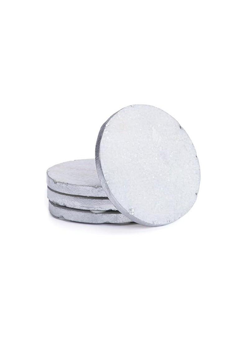 Thirstystone Old Hollywood Round White Marble Coasters, All Natural Marble, Non-Slip Cork Backing, Drink Absorbent & Protects Table, Set of 4