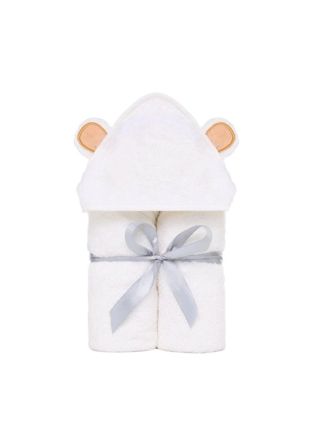 MiniMe Hooded Baby Towel Cotton white Soft Absorbent | Toddler Bath Towel Quick Dry Machine Washable | Baby Hooded Towel Newborn Unisex Wrap Hooded Towel Baby