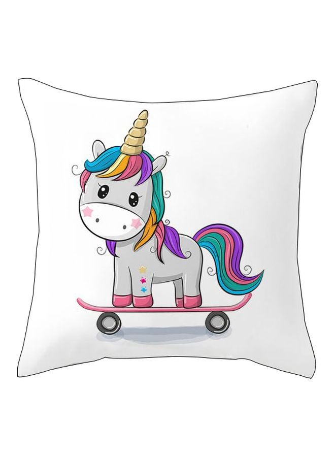 غطاء وسادة بطبعة صورة كرتونية لأحادي القرن أبيض/رمادي/وردي 45x45سم