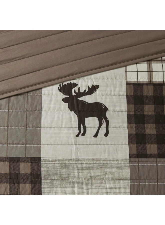 Woolrich Woolrich Woodshed Daybed Cover Set - Cabin Lifestyle, Patchwork with Moose Design All Season, Lightweight and Breathable Cozy Bedding Layer with Bedskirt, Matching Shams, 39" W x 75" L Brown 5 Piece - Image 5
