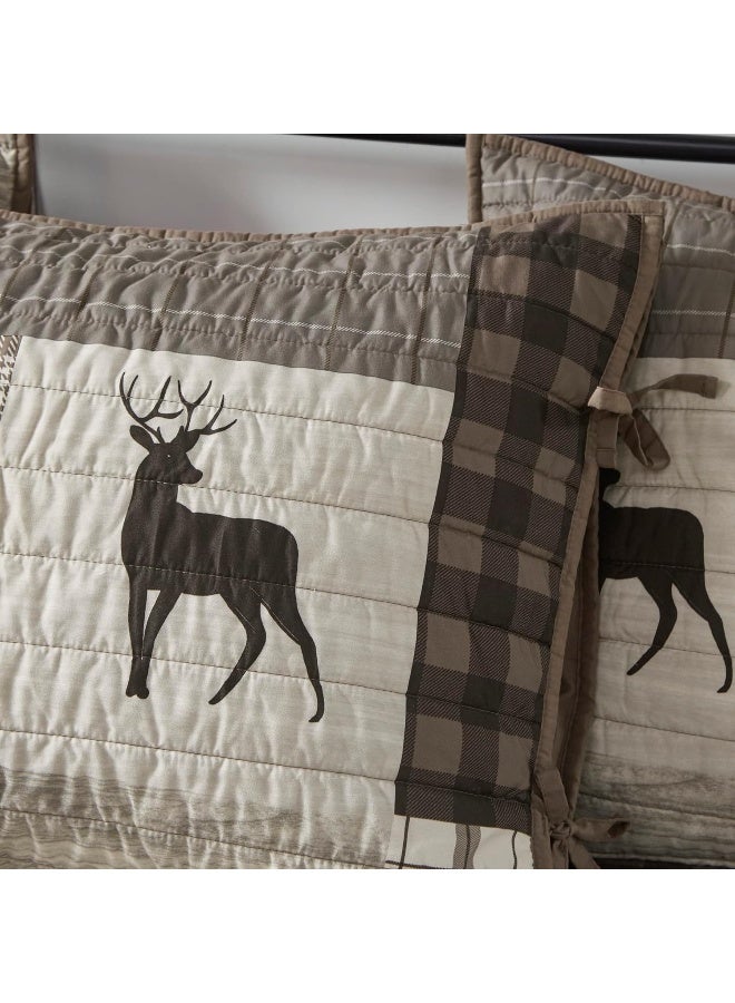 Woolrich Woolrich Woodshed Daybed Cover Set - Cabin Lifestyle, Patchwork with Moose Design All Season, Lightweight and Breathable Cozy Bedding Layer with Bedskirt, Matching Shams, 39" W x 75" L Brown 5 Piece - Image 4