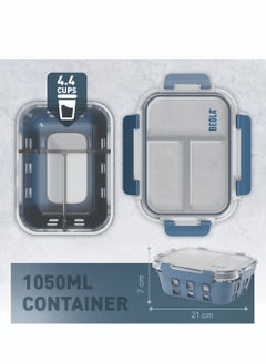 BEOLA 3 Compartment Glass Food Storage Container with Airtight Lid and Silicone Protection, Individually Sealed 3 Section Meal Prep Container, Freezer, Dishwasher, Microwave Safe, 1050ml(Marine Blue)  - Image 3