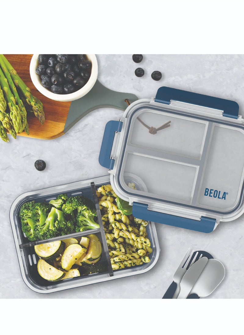 BEOLA 3 Compartment Glass Food Storage Container with Airtight Lid and Silicone Protection, Individually Sealed 3 Section Meal Prep Container, Freezer, Dishwasher, Microwave Safe, 1050ml(Marine Blue)  - Image 4