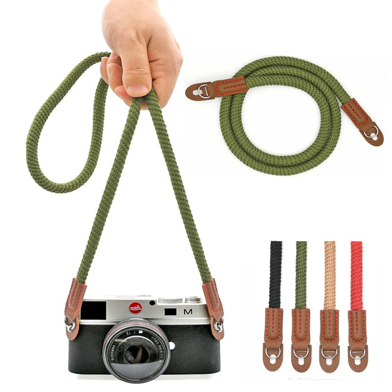 Eorefo Camera Rope Strap 100cm Soft Cotton Camera Strap Vintage Neck Shoulder Belt Strap for Mirrorless and DSLR Camera. (Army Green) - Image 1