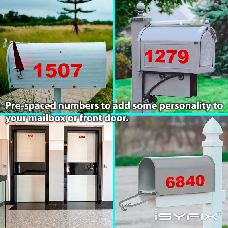 iSYFIX Reflective Red Vinyl Numbers Stickers â€“ 4 Inch Self Adhesive (2 Sets) Premium Decal Die Cut and PreSpaced for Mailbox, Signs, Window, Door, Cars, Trucks, Homes, Businesses, Address Numbers, - Image 2