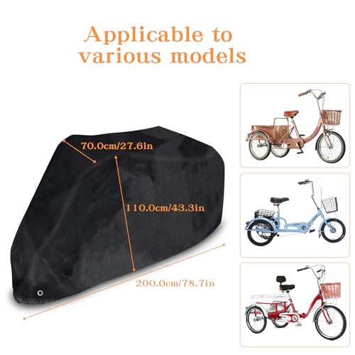 Klmnop Adult Tricycle Cover, Waterproof Electric Tricycle Cover for Outdoor Storage Dustproof Windproof Trike Cover(Black) - Image 2