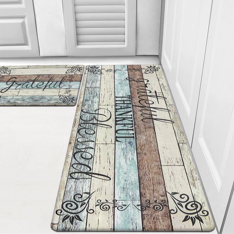 HEBE Anti Fatigue Kitchen Mat Set of 2 Non Slip Cushioned Kitchen Mats for Floor Waterproof Farmhouse Kitchen Rugs and Mats Set Comfort Standing Desk Mat Carpet for Sink,Office,Laundry - Image 1