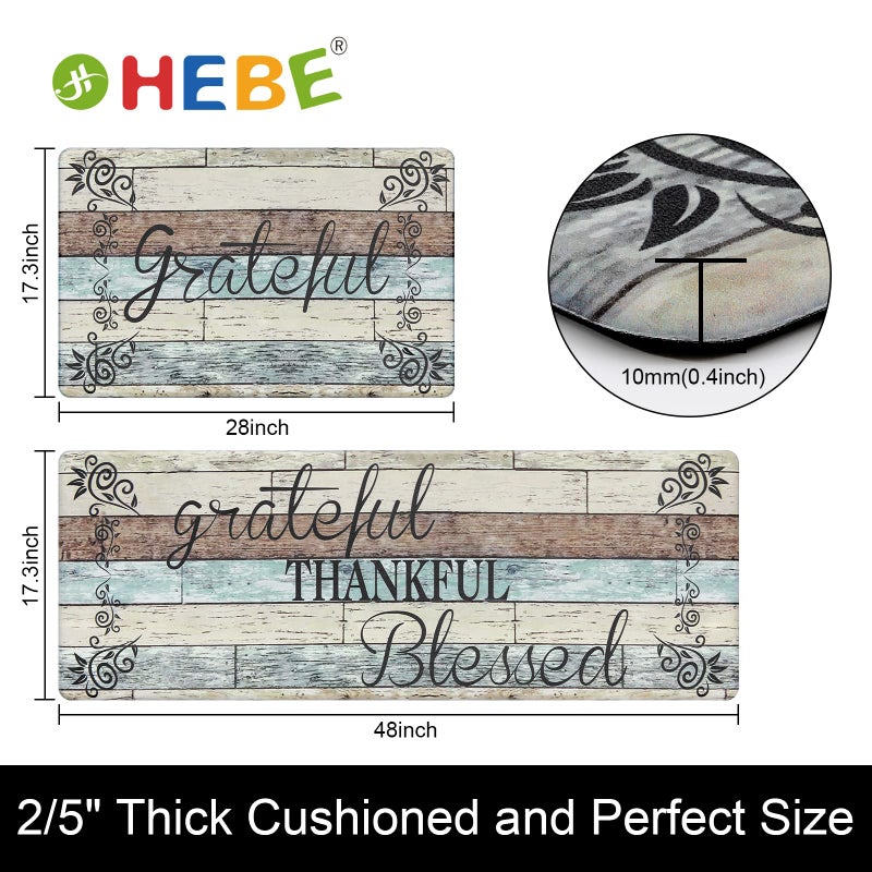 HEBE Anti Fatigue Kitchen Mat Set of 2 Non Slip Cushioned Kitchen Mats for Floor Waterproof Farmhouse Kitchen Rugs and Mats Set Comfort Standing Desk Mat Carpet for Sink,Office,Laundry - Image 3
