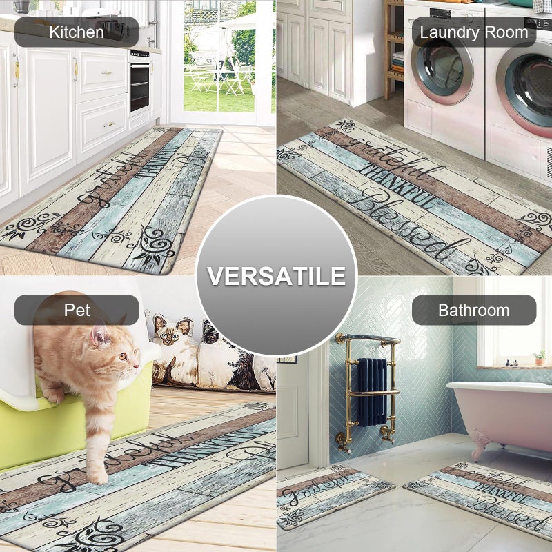 HEBE Anti Fatigue Kitchen Mat Set of 2 Non Slip Cushioned Kitchen Mats for Floor Waterproof Farmhouse Kitchen Rugs and Mats Set Comfort Standing Desk Mat Carpet for Sink,Office,Laundry - Image 2