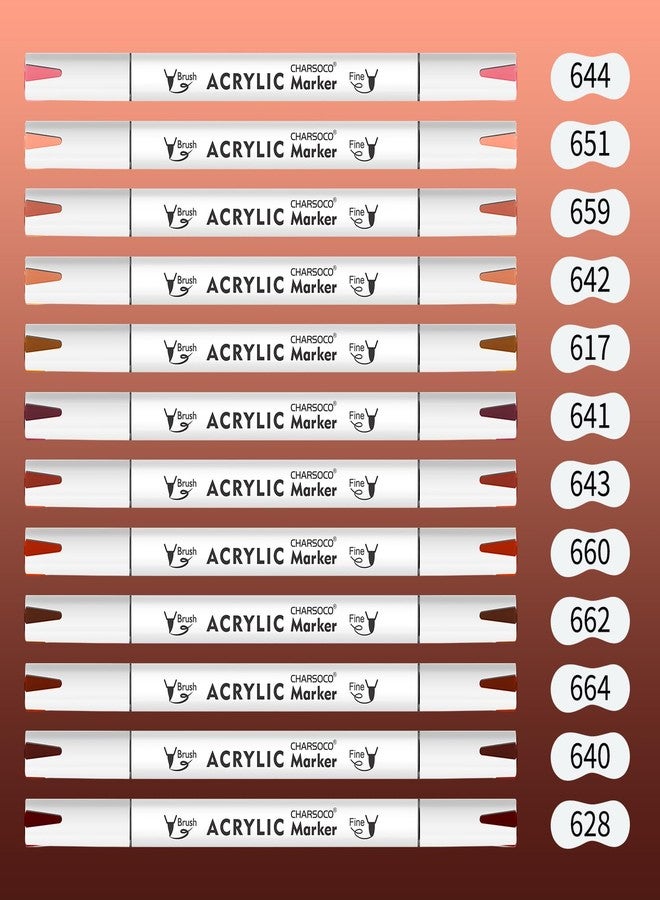 CHARSOCO Brown Tones Acrylic Paint Pens, 12 Colors Markers Set with Soft Brush & Bullet Tip, for Rock, Painting, Wood, Glass, Ceramic, Canvas, Stone, DIY Crafts, Making Art Supplies, Fabric Paint - Image 2