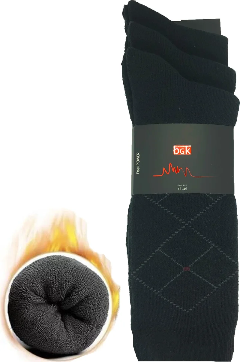 بي جي كي Men's 3-Piece Winter Thermal Socks Black Washed Cotton