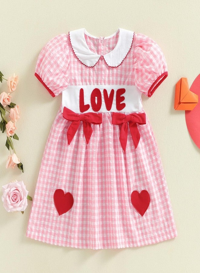 Socutebabe فستان قصير الأكمام بياقة دمية من Socutebabe، مناسب للفتيات الصغيرات في عيد الحب (وردي عيد الحب، 6-7 سنوات) - Image 3