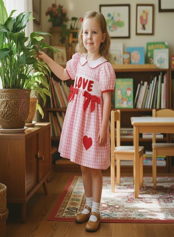 Socutebabe فستان قصير الأكمام بياقة دمية من Socutebabe، مناسب للفتيات الصغيرات في عيد الحب (وردي عيد الحب، 6-7 سنوات) - Image 2