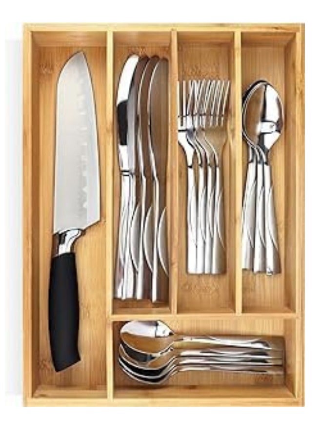 Bamboo Kitchen Drawer Organizer Cutlery Tray and Silverware Holder for Utensils, Flatware, and Kitchen Storage - Image 1