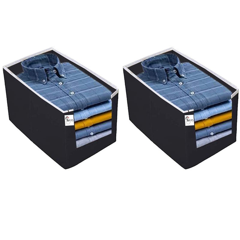 KIVYA Shirt Stacker Closet Organizer Storage boxes Shirts and Clothing Organizer for wardrobe Non woven Black Set of 2 - Image 1