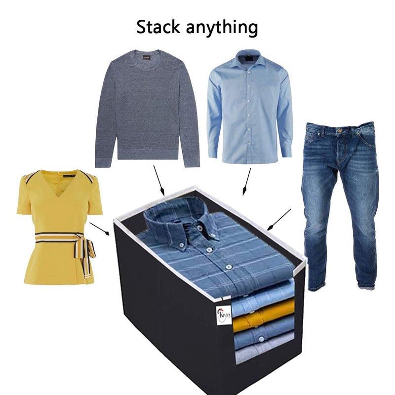 KIVYA Shirt Stacker Closet Organizer Storage boxes Shirts and Clothing Organizer for wardrobe Non woven Black Set of 2 - Image 4