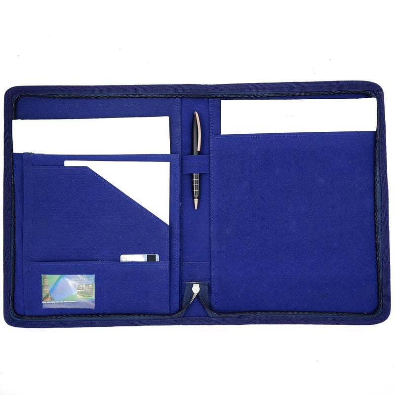 Asraw A4 Jute Professional File Folder Document Zipper Organizer for Corporate Meetings, Interview Portfolio, Certificates, Document Holder, Jute Conference File Folder (Beige-Blue) - Image 3