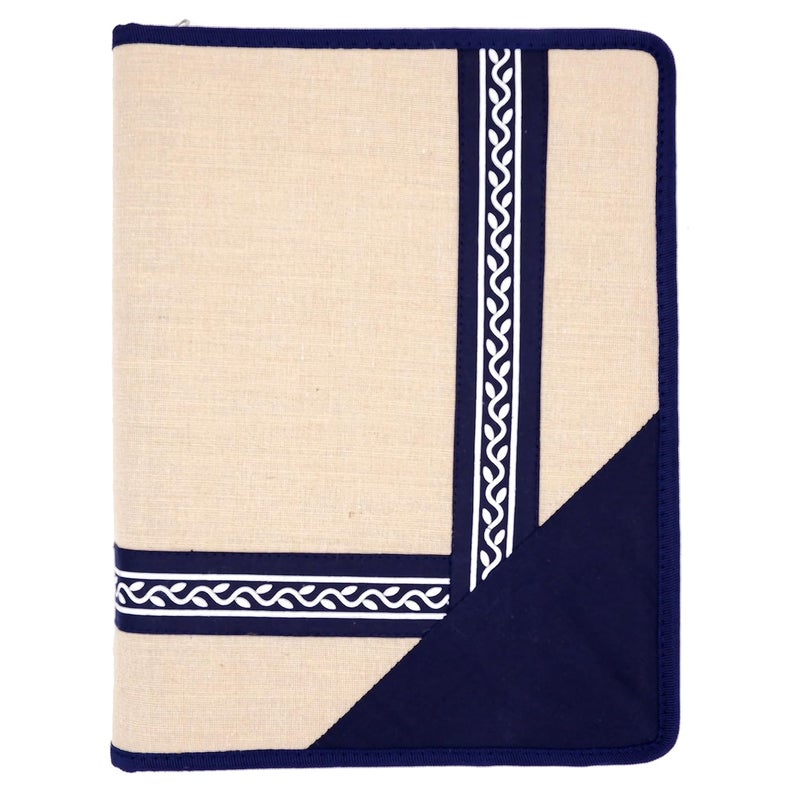 Asraw A4 Jute Professional File Folder Document Zipper Organizer for Corporate Meetings, Interview Portfolio, Certificates, Document Holder, Jute Conference File Folder (Beige-Blue) - Image 1