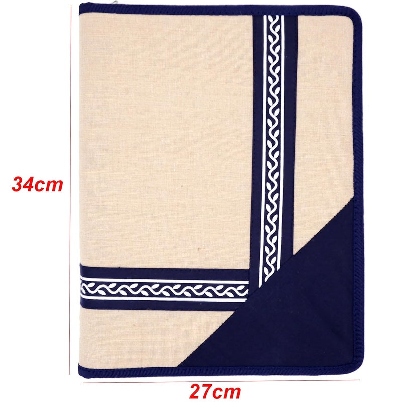 Asraw A4 Jute Professional File Folder Document Zipper Organizer for Corporate Meetings, Interview Portfolio, Certificates, Document Holder, Jute Conference File Folder (Beige-Blue) - Image 5