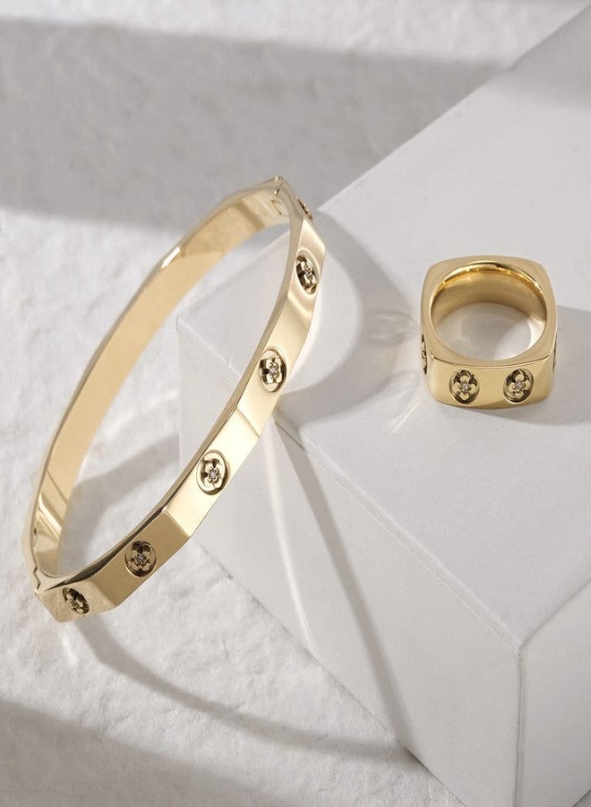 CIUNOFOR 14K Gold filled Bracelet with Floral Flower Bangle Gilded Floral Engraved Bracelet A Timeless Piece of Art Bangle for Women and Men Adlut Jewelry - Image 5