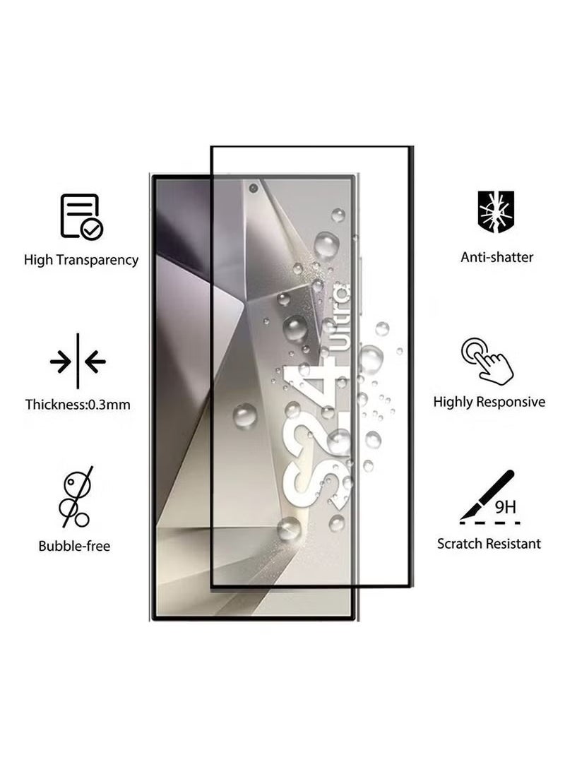HY Screen Protector for Samsung Galaxy S24 Ultra 2PCS Tempered Glass Protector Full Glue Edge to Edge 9H Hardness Anti Fingerprint Curved Edges Scratch Resistance Glass for Samsung Galaxy S24 Ultra  - Image 4