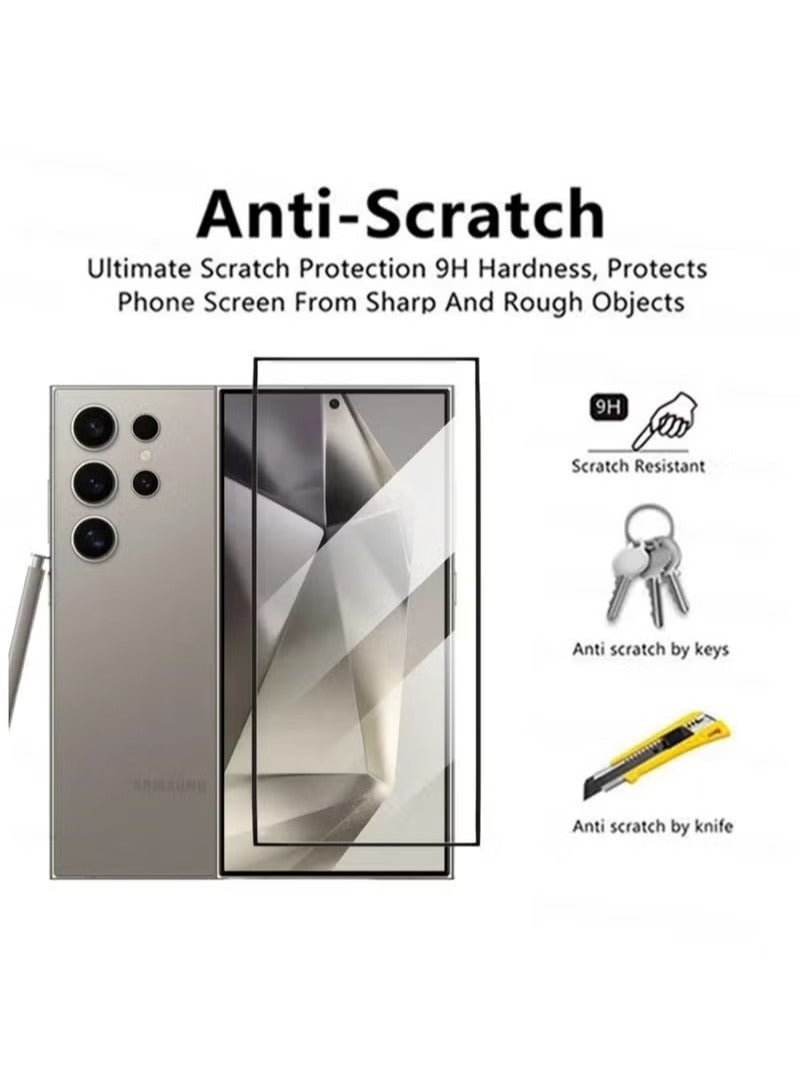 Screen Protector for Samsung Galaxy S24 Ultra 2PCS Tempered Glass Protector Full Glue Edge to Edge 9H Hardness Anti Fingerprint Curved Edges Scratch Resistance Glass for Samsung Galaxy S24 Ultra