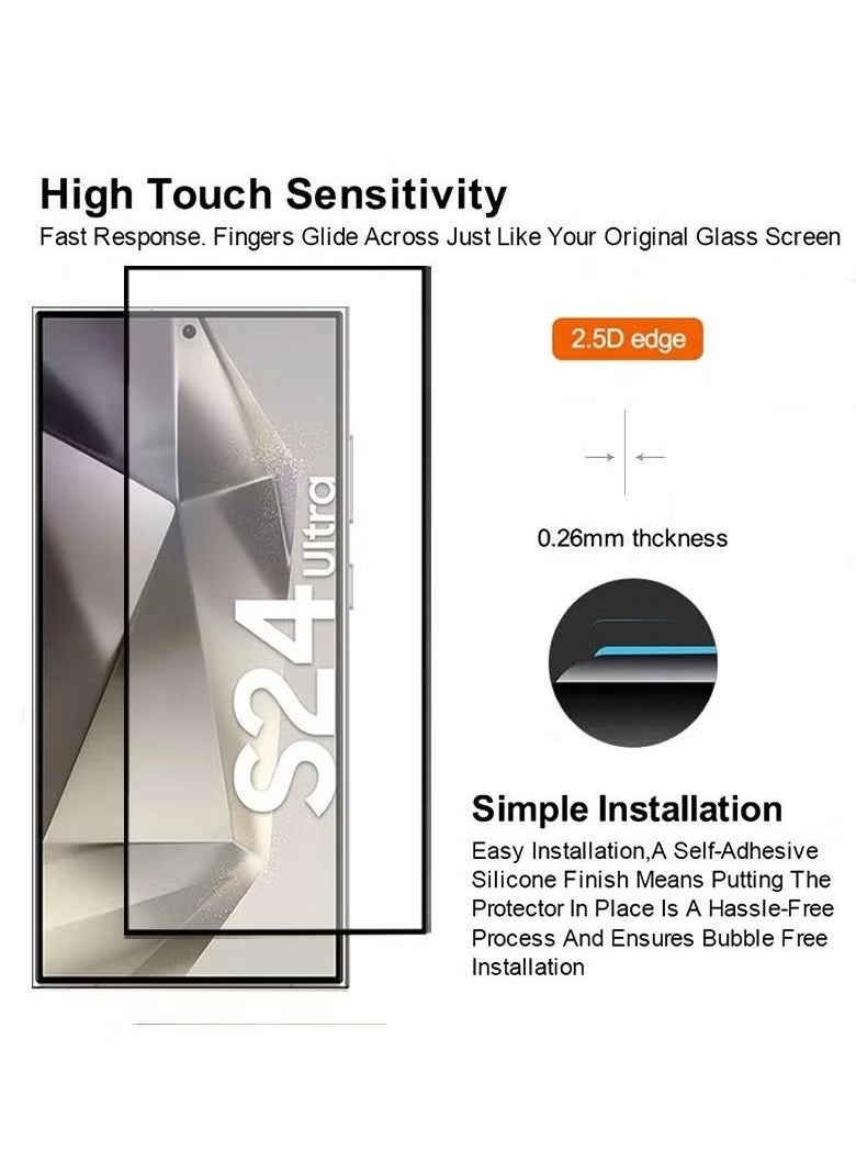 HY Screen Protector for Samsung Galaxy S24 Ultra 2PCS Tempered Glass Protector Full Glue Edge to Edge 9H Hardness Anti Fingerprint Curved Edges Scratch Resistance Glass for Samsung Galaxy S24 Ultra  - Image 3