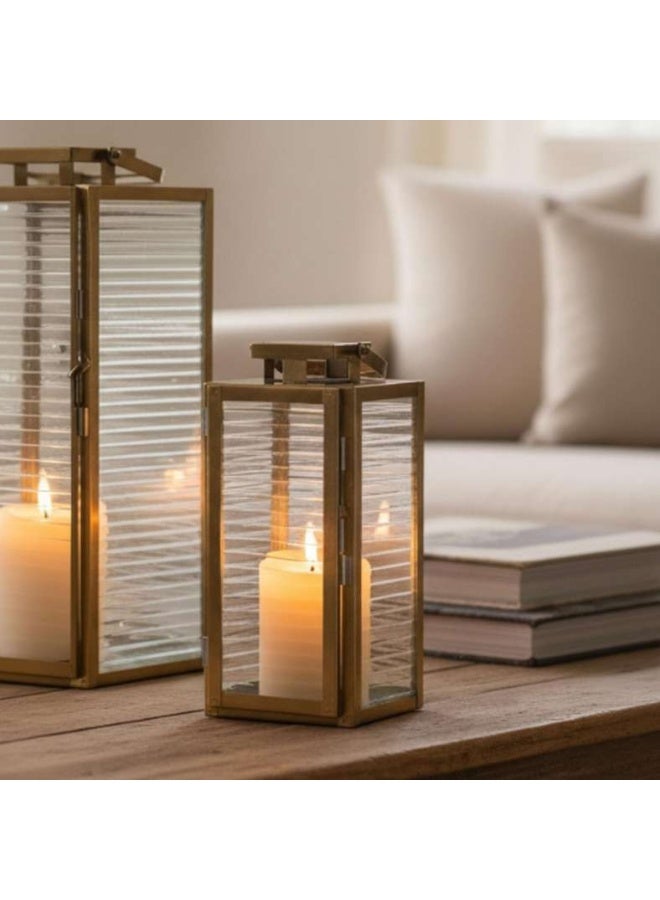 Pan Home Brian Metal And Ribbed Glass Lantern 19x18x39cm - Gold - 112AIC9904224 - Image 1