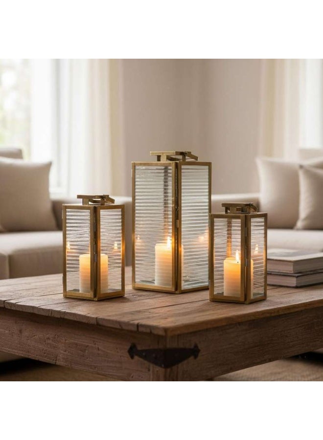 Pan Home Brian Metal And Ribbed Glass Lantern 19x18x39cm - Gold - 112AIC9904224 - Image 4