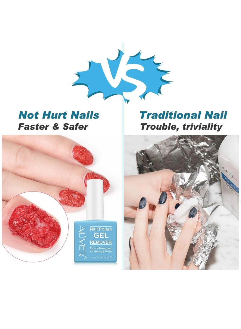 ALIVER مزيل طلاء الأظافر السحري، مزيل طلاء الأظافر الاحترافي غير المهيج، مزيل طلاء الأظافر الجل بالأشعة فوق البنفسجية، مزيل طلاء الأظافر السحري، مزيل منتجات الأظافر السحرية، 15 مل - Image 4