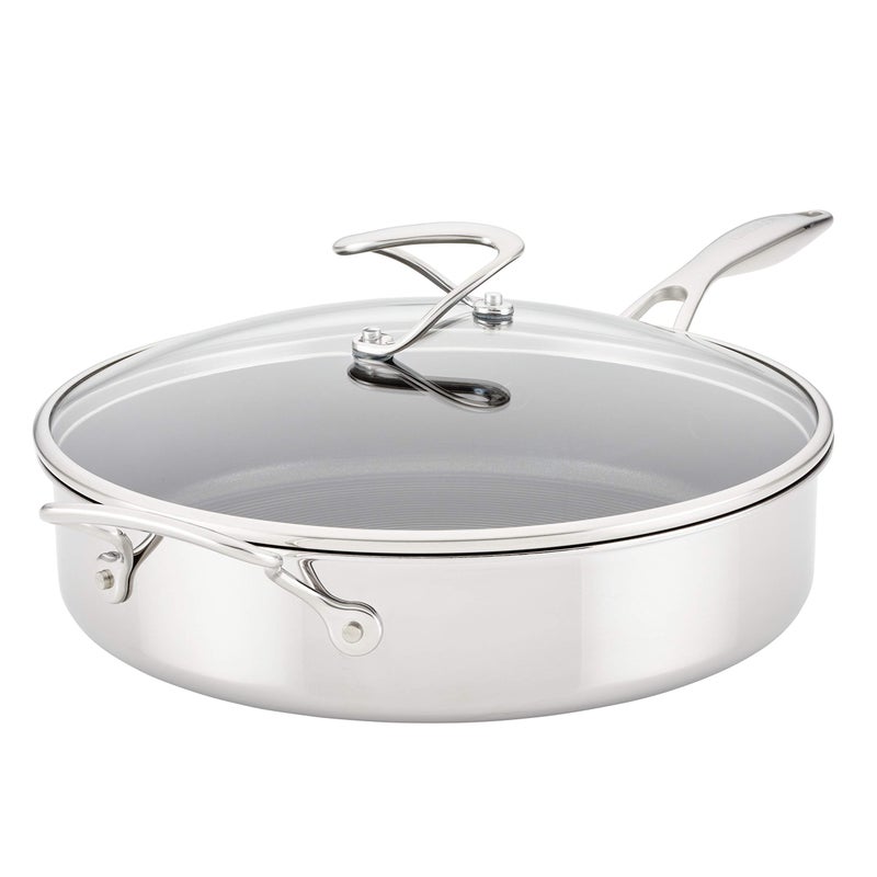 Circulon Circulon Clad Stainless Steel Saute Pan with Lid and Hybrid SteelShield and Nonstick Technology 5 Quart  Silver 