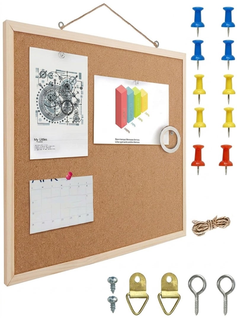 JOUDIYA Cork Board Bulletin Board with Wooden Frame, Wall Mounted Notice Board with 10 Push Pins & Hanging Rings, Memo Pin Board for Office, Home, School, Vision Board, Photo Display & Cubicle Decor - Image 1