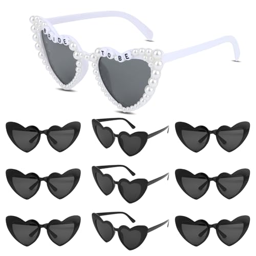 KEUKORZ 10 PCS Bride Sunglasses Heart Sunglasses Bulk for Brides Bridesmaids Bachelorette Party Favors Bride Accessories Wedding Party Gifts for Brides(White&Black) - Image 1