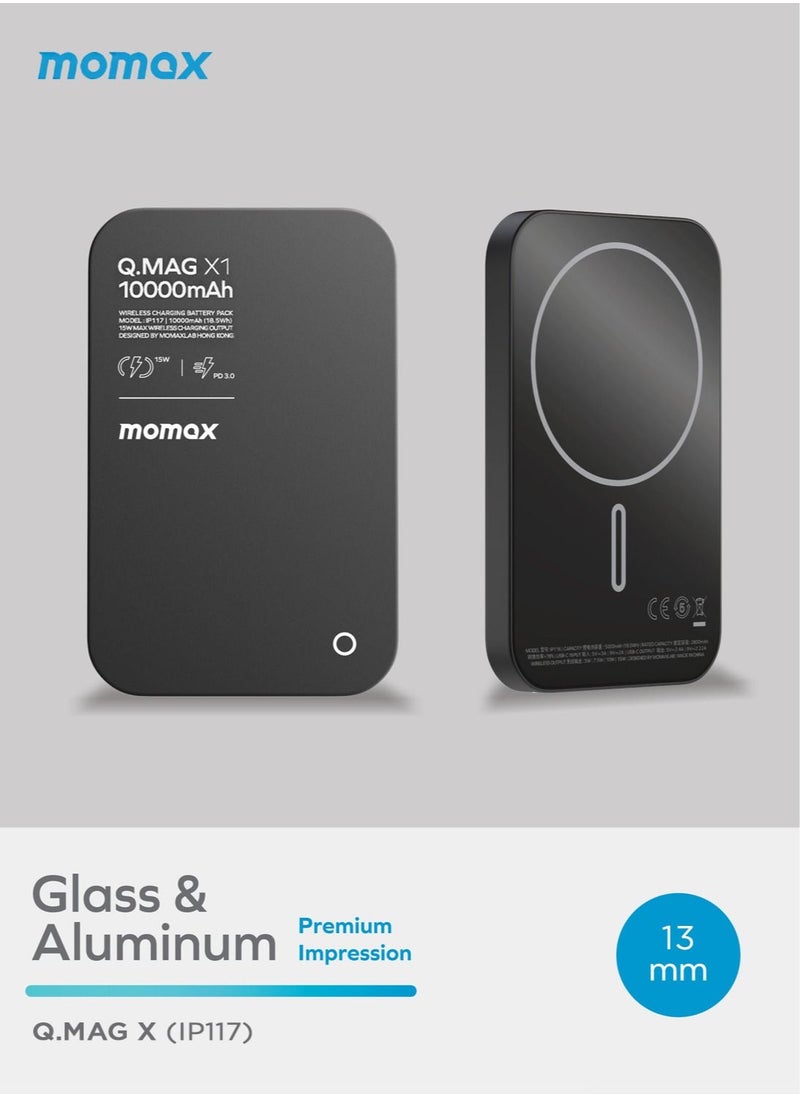 Momax - Q.Mag X1 10000mAh Magnetic Wireless Battery Pack USB-C Up to 15W PD Output - Black - Image 1