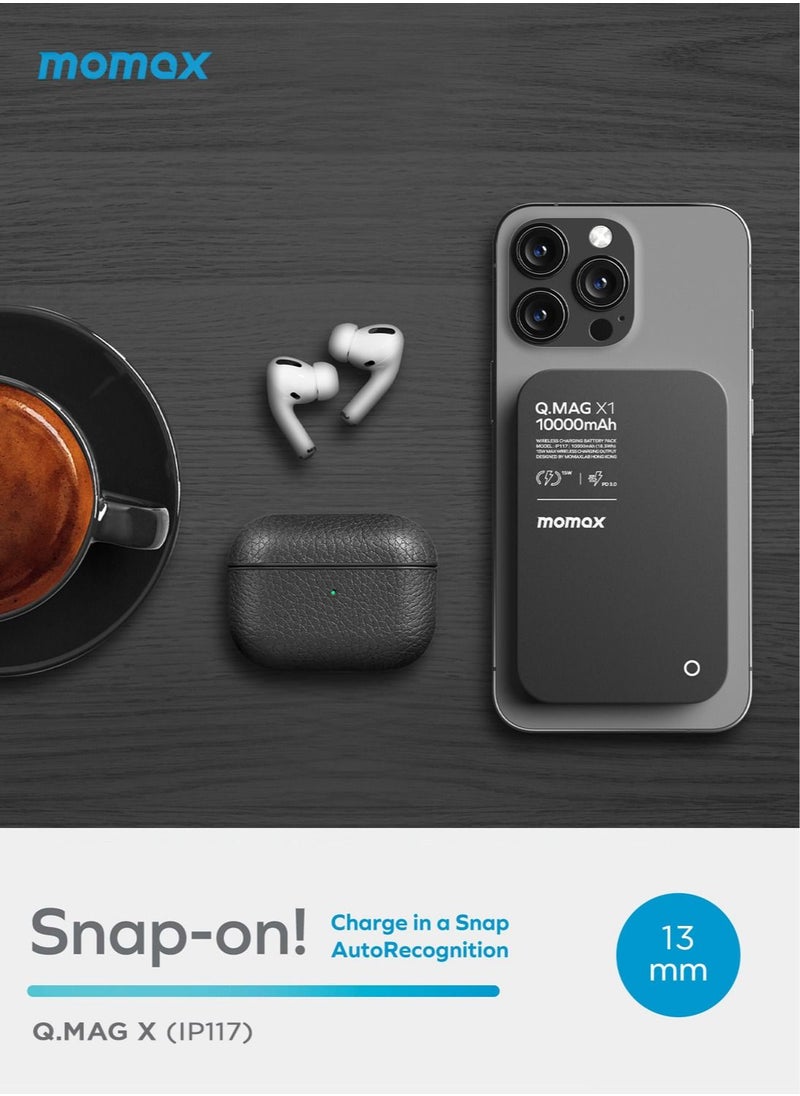 Momax - Q.Mag X1 10000mAh Magnetic Wireless Battery Pack USB-C Up to 15W PD Output - Black - Image 1